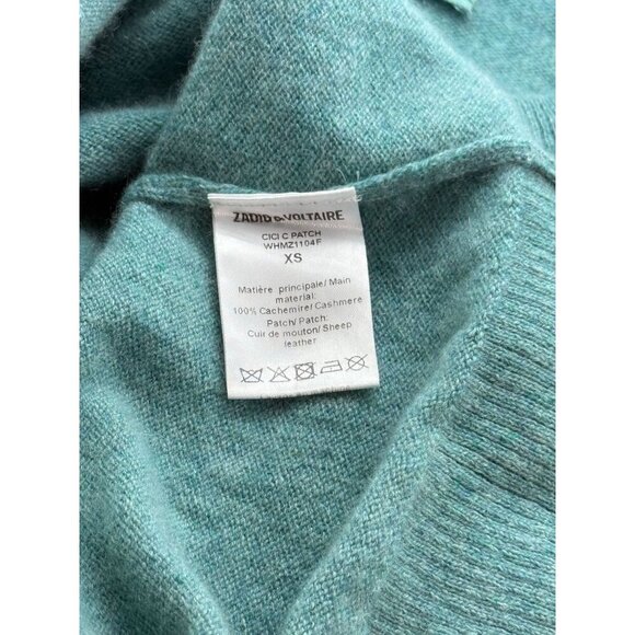 Zadig Voltaire Cici Star Patch Cashmere Sweater Green Blue Crewneck Soft Size XS - Picture 8 of 10